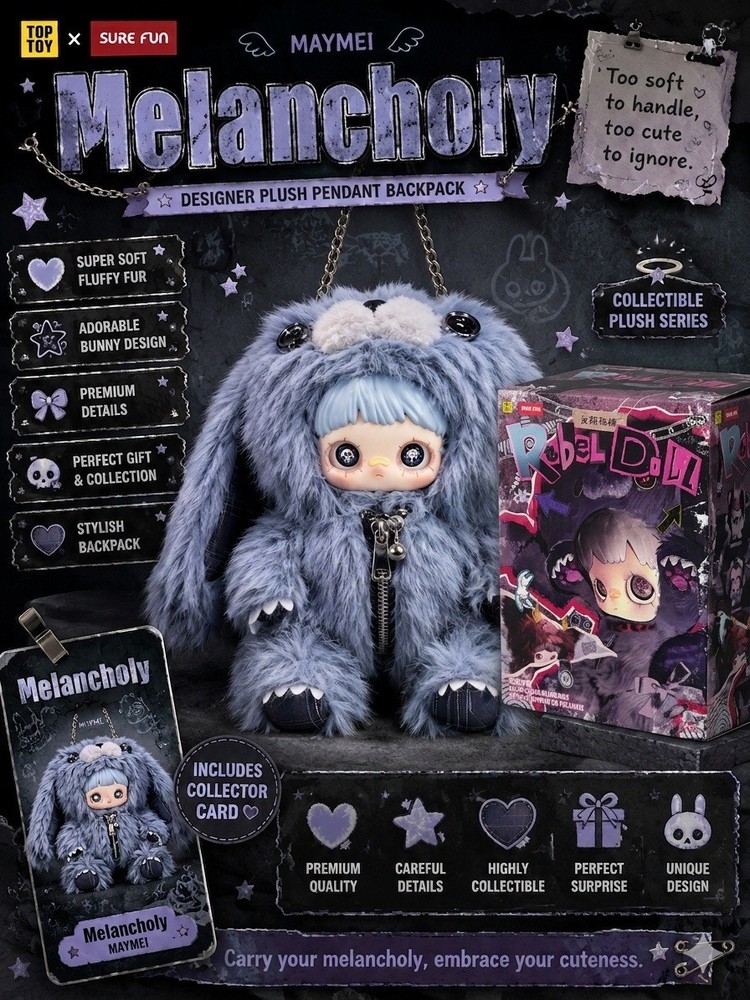 TOP TOY X SURE FUN MAYMEI MELANCHOLY DESIGNER PLUSH BACKPACK BOXED NEW