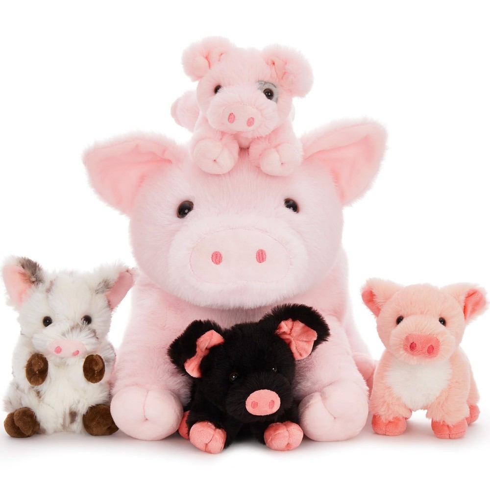 Karister 5-Piece Pig Stuffed Animal Set, 16 Inch Mommy Plush with 4 Baby Pigg…