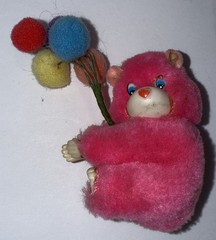 Pink Care Bear Pencil Hugger Pinch Clip-On plush w/ balloons ~ Vintage