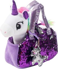 Charming White Unicorn Plush with Reversible Sequin Bag – Ideal for Kids 4-7