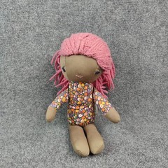 Land Of Nod Doll Cloth Ragdoll Plush Pink Yarn Hair Floral Body Stuffed Toy