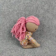 Land Of Nod Doll Cloth Ragdoll Plush Pink Yarn Hair Floral Body Stuffed Toy