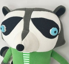 THE LAND OF NOD COTTON MONSTER DAD RACCOON 18″ STUFFED ANIMAL PLUSH TOY GREEN