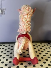 Vintage Pink Sewed Handmade Rocking Horse Plush Fabric 12” Baby Decor Nursery