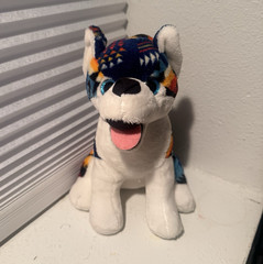 Nativo Small Plush Stuffed Dog Soft Toy Blue White Multicolor Pattern