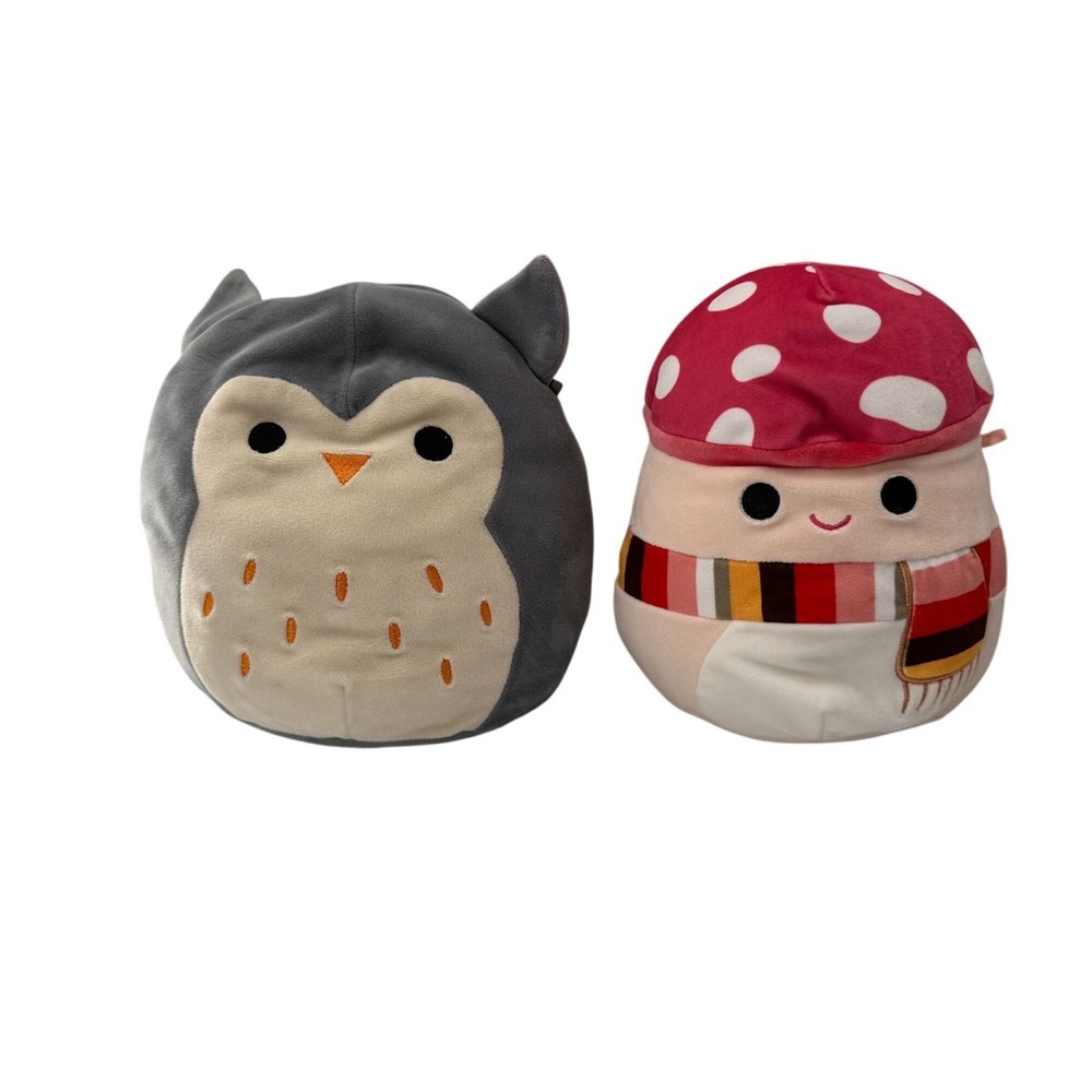 Squishmallows 8″ Original Plush Set: Hoot The Owl Malcolm The Mushroom Kellytoy