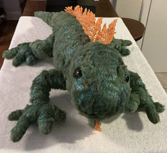 Large Green Lizard Stuffed Animal Plush Orange Spikes, Surface Wash, 3+