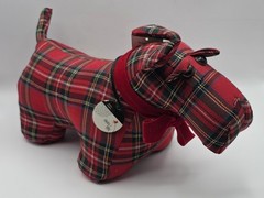Debi Lilly Red Tartan Scottie Dog Weighted Door Stop Plush Holiday Decor NWT