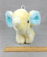 Baby Elephant Plush Rattle Yellow Blue Stuffed Animal 1987 Commonwealth 6 Inch