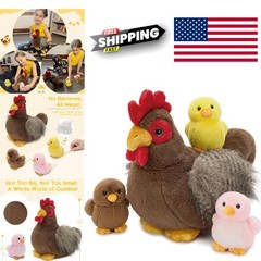 Stuffed Animal Chicken Family Set for Kids with Interactive Wind Up Chicks