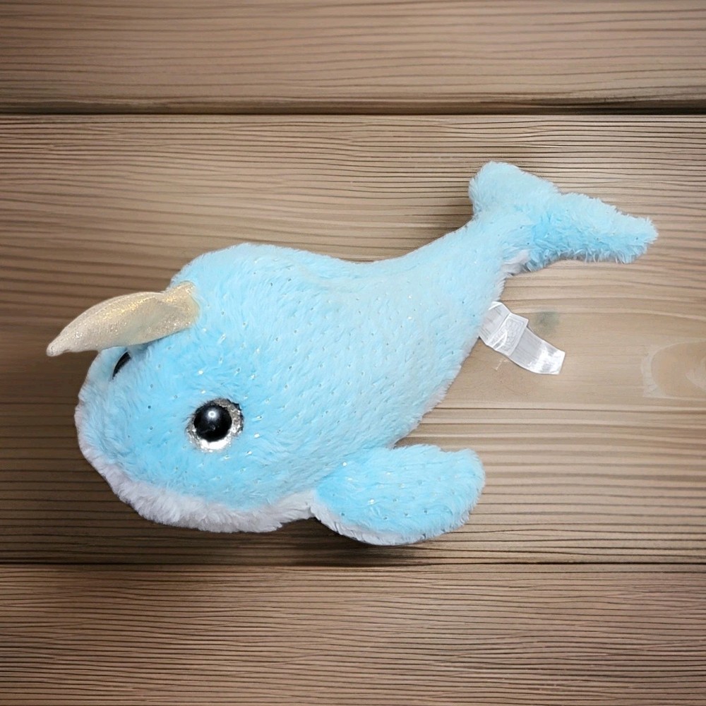 Fiesta Blue Narwhal Glitter Eyes Plush Stuffed Animal Toy 14″