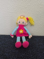 Vintage 1997 Fickled Freckles Rag Doll Plush 11″ Yellow Yarn Hair Pink Dress Toy