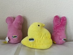 Peeps Yellow Chick 2014 And Pink Bunny 2005 + 2015 Plush 3 PC Lot Preowned 6”