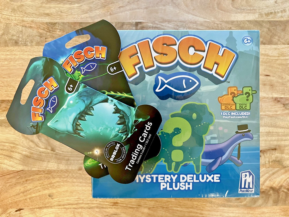Fisch Mystery Deluxe Plush Box + 2 Sleeved Fisch TCG Booster Packs (Sealed)