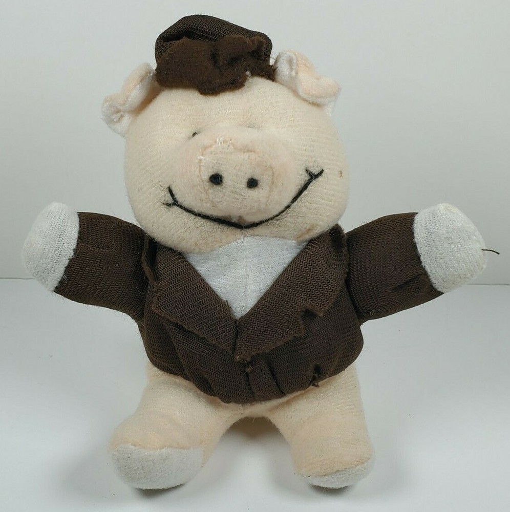 Plush Pig in Brown Jacket and Hat 4.5″ Tall Stuffed Toy Made in China