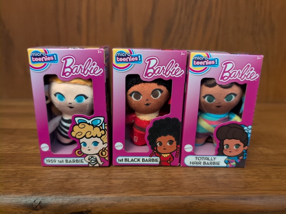 Barbie Micro Teenies Plush Lot of 3: 1959 1st Barbie, 1st Black, Totally Hair