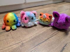 Tee Turtle Plush Lot Of 4 Multicolor Reversible Octopus, Cat, Bunny, Unicorn 6”