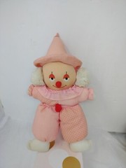 Vintage Clown Pink White Cloth Polka Dot Pompom Color Block Plush Ms Toys