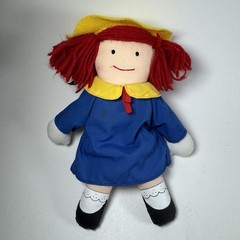 Eden Vintage Plush 1990 Madeline Doll 9″ Blue Dress Yellow Hat Red Yarn Hair Toy