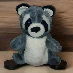 1979 Etone Intl Gray Black Raccoon Stuffed Plush Blue Hard Eyed 10″ Stiff Type