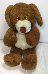 Franland brown cream tan beige puppy dog plush FRANCESCA HOERLEIN orange eyes