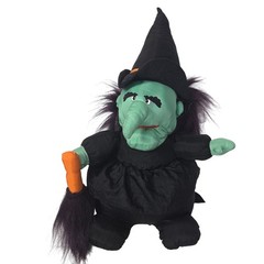 Anco Green Witch Plush Doll 1992 Halloween Black Hat Broom 16 Inch