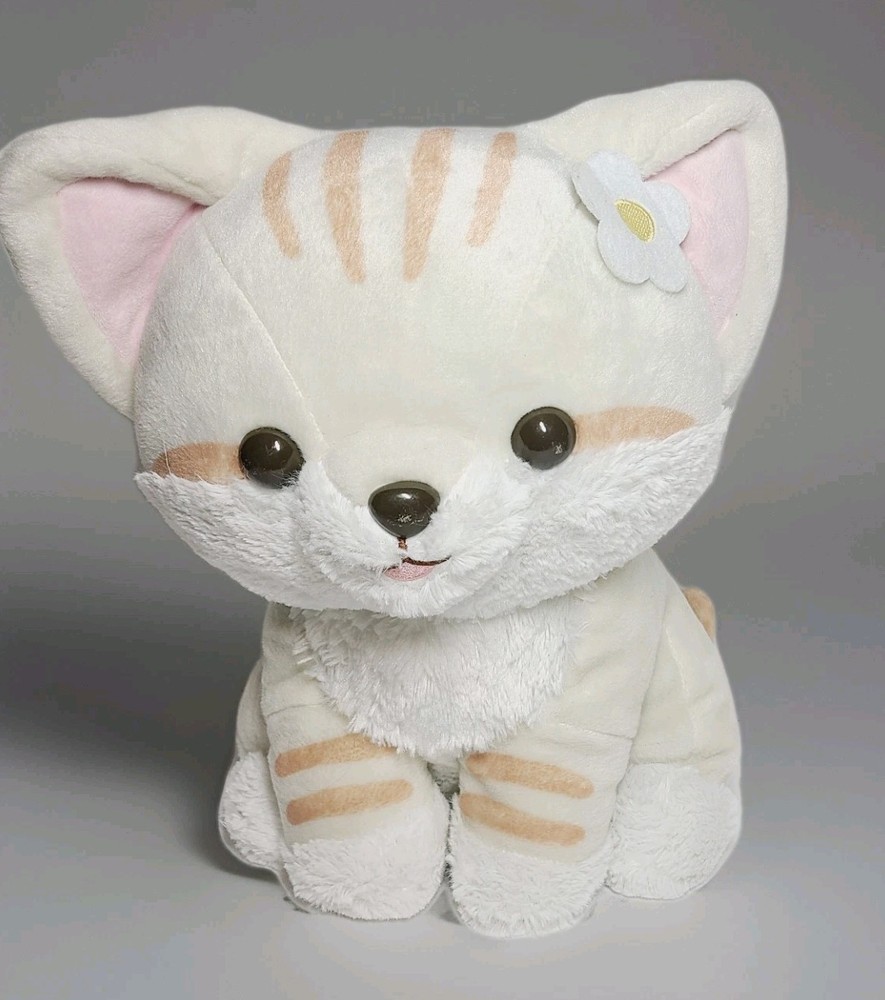 AMUSE Sunaneko Sunny Sand Cat Plush 14″ Cream Brown Stripes Stuffed Animal