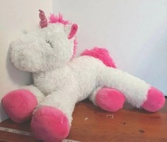 Dan Dee Plush Fuzzy Plush Laying Unicorn Pillow Pal 23″ White Silver Pink Soft