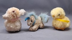 Vintage Plush Unicorn Pencil Topper Clip + Chicky, Chirping noisemaker + extra.