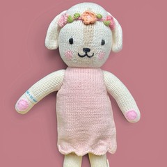 Cuddle + Kind Charlotte Plush Toy Girl Dog Pink Flowers Plush Handmade Lovey EUC