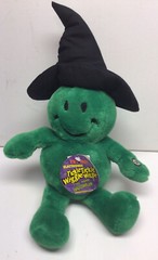Vintage Battery Operated Tickle Wiggle Halloween Green Smiley Plush Witch Hat