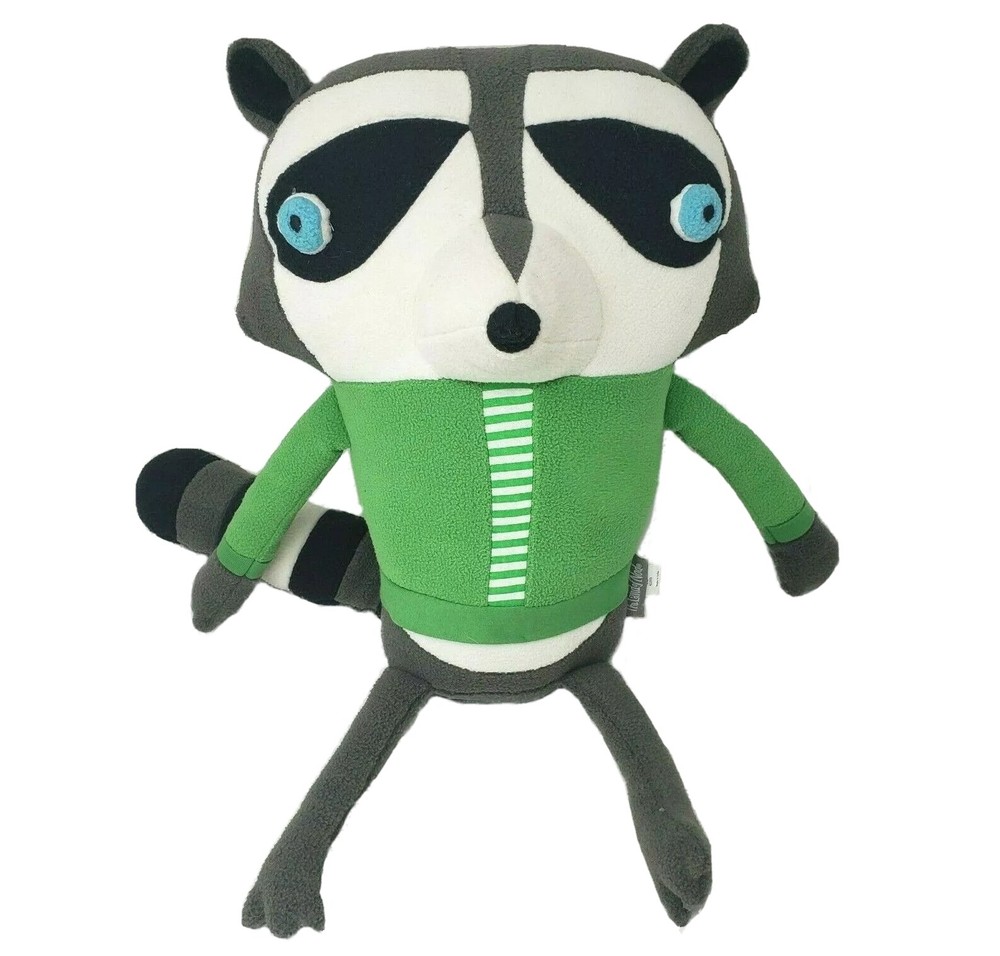 THE LAND OF NOD COTTON MONSTER DAD RACCOON 18″ STUFFED ANIMAL PLUSH TOY GREEN