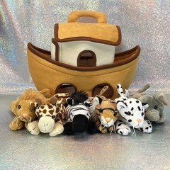 Unipak Noahs Ark Plush Set W/ 5 Stuffed Animals Brown Boat Ship Cute Soft 11″
