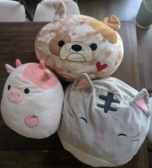Squishmallows 24 In., Tally Cat, 24 In. Bronk Bulldog, 16 In. Peach Cow USED