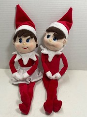 Pair 14″ ELF ON A SHELF CCA & B Christmas Plush Toy Fair Skin Boy Girl Dolls