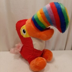 BJ Toy Co Vintage Toucan Parrot Bird Plush Hard Stuffed Animal Korea 13″ Red