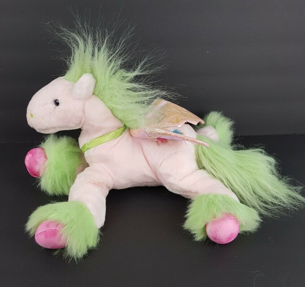Pegasus 14″ Plush Winged Horse Pink Green Shimmer Wings Toys R Us Stuffed Animal