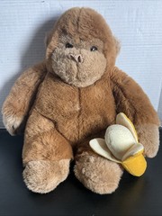 Vintage Walmart Brown Ape Chimp Monkey Plush With Banana Stuffed Animal Toy