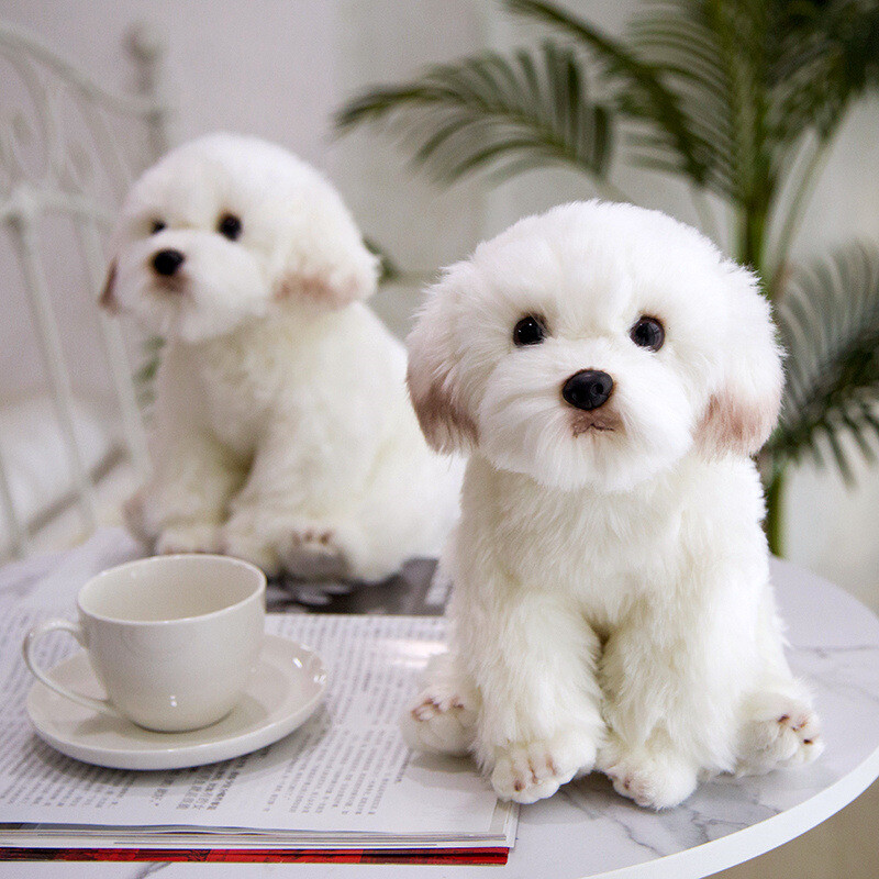 38cm Cute Lifelike Realistic Maltese Dog Plush Toy Soft Stuffed Doll Kids Gifts