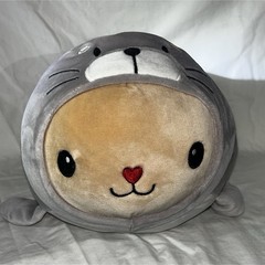 Large Gray Seal Plush Doll with XO Heart Embroidery