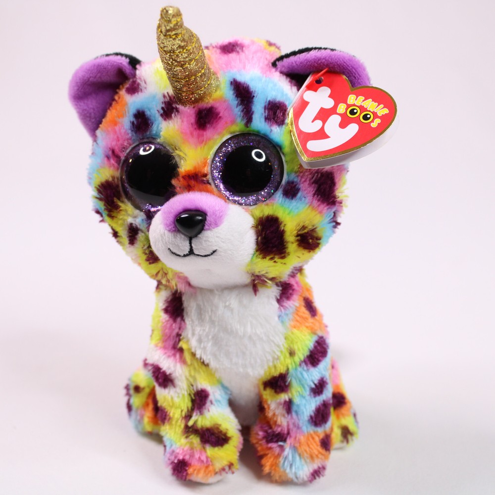 TY Beanie Boos Giselle Unicorn Rainbow Leopard Tysilk Plush Stuffed Animal Toy
