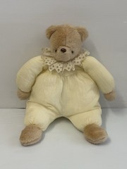 Vintage Puffy Nylon Light Brown Teddy Bear 18″ Plush Lace Collar Stuffed Plushie