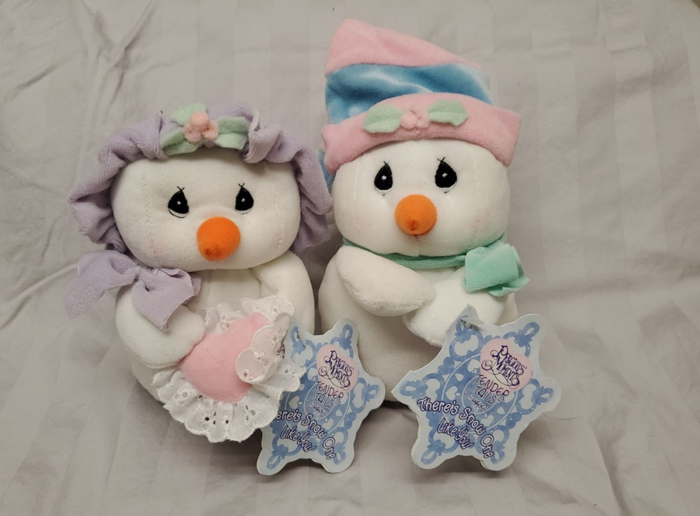 Precious Moments Tender Tails 6″ Plush Snowman & Snowwoman Set by Enesco 2000