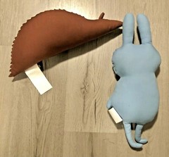 The Land Of Nod Bunny Hedgehog Pillow Plush Crate and Barrel Brown Blue 18″