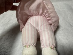 VINTAGE EDEN BADY DOLL GIRL BLONDE YARN HAIR PINK DRESS GREEN BOW PAINTED FACE