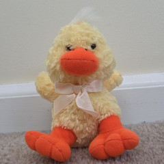 Soft Mini Yellow Duck Plush Bow Ribbon White Fluff