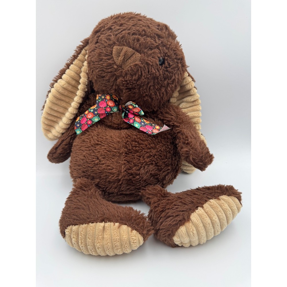 Dan Dee Collectors Choice Brown Shaggy Bunny Rabbit Plush Floral Bow