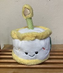 New Giggle Scape Birthday Cake Plush Toy Medium with Candle White Yellow Tags