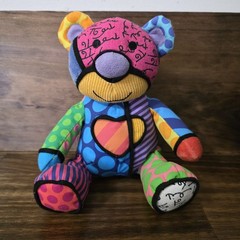 Britto Popplush For Enesco Tallulah Bear, Colorful Textured Toy.