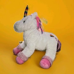 Toys R Us White Rainbow Unicorn Plush Stuffed Animal Pink Hooves 18″ Soft Toy